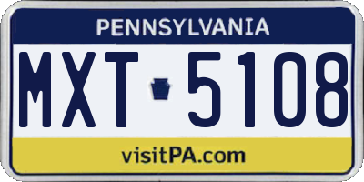 PA license plate MXT5108