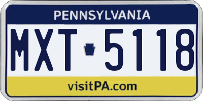 PA license plate MXT5118
