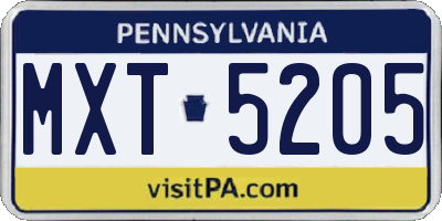 PA license plate MXT5205