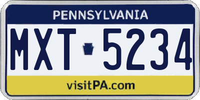 PA license plate MXT5234