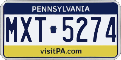 PA license plate MXT5274