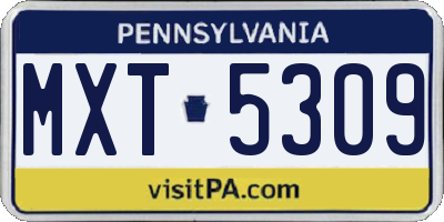 PA license plate MXT5309