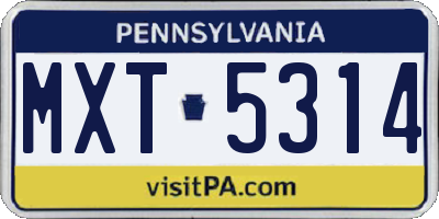 PA license plate MXT5314