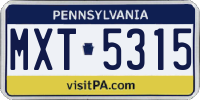 PA license plate MXT5315