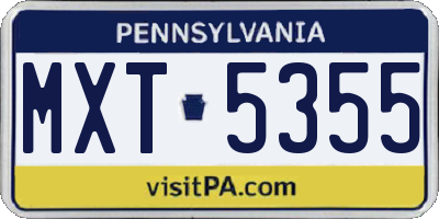 PA license plate MXT5355