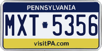 PA license plate MXT5356