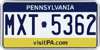 PA license plate MXT5362