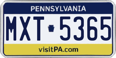 PA license plate MXT5365