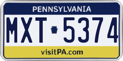PA license plate MXT5374