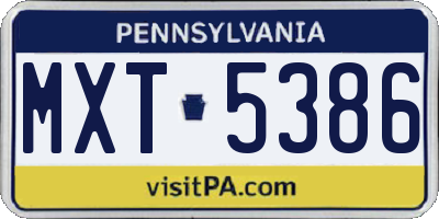 PA license plate MXT5386