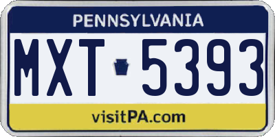 PA license plate MXT5393