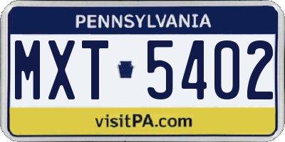 PA license plate MXT5402