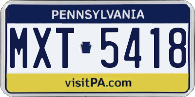 PA license plate MXT5418