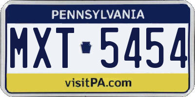 PA license plate MXT5454