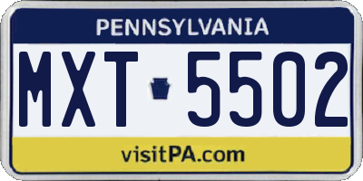 PA license plate MXT5502