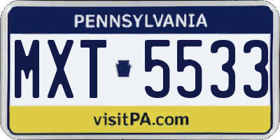 PA license plate MXT5533