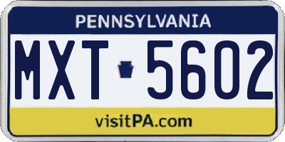 PA license plate MXT5602