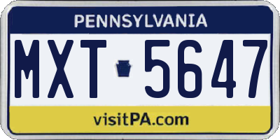 PA license plate MXT5647