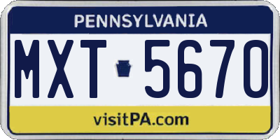 PA license plate MXT5670