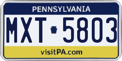 PA license plate MXT5803