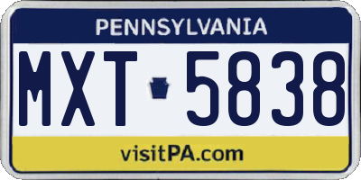 PA license plate MXT5838