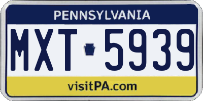 PA license plate MXT5939