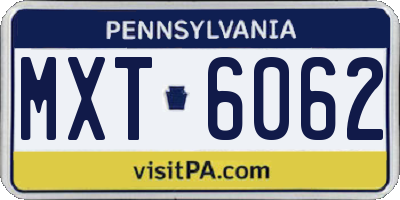 PA license plate MXT6062