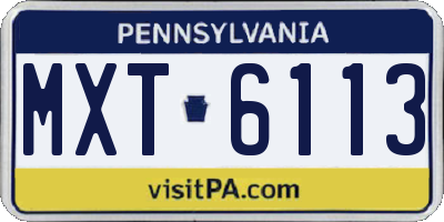PA license plate MXT6113