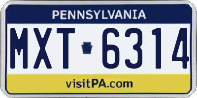 PA license plate MXT6314