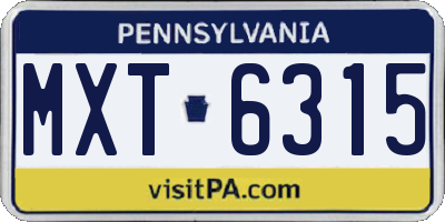 PA license plate MXT6315