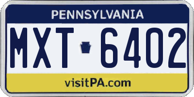 PA license plate MXT6402