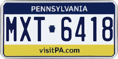 PA license plate MXT6418
