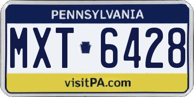 PA license plate MXT6428