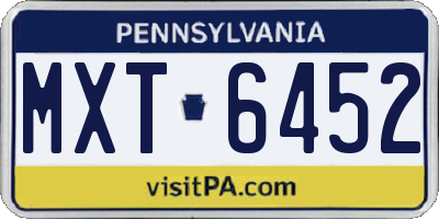 PA license plate MXT6452