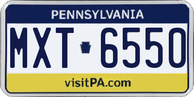 PA license plate MXT6550
