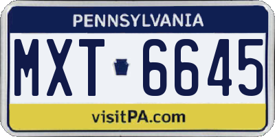 PA license plate MXT6645