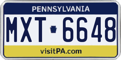 PA license plate MXT6648