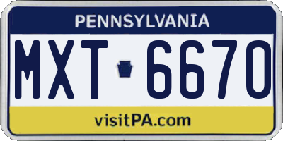 PA license plate MXT6670