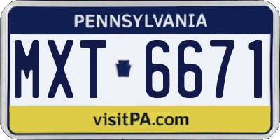 PA license plate MXT6671