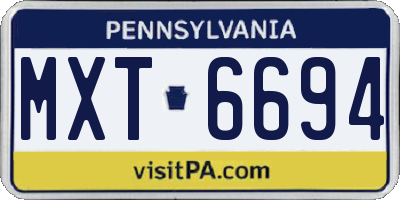 PA license plate MXT6694