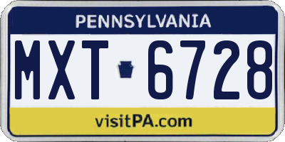PA license plate MXT6728