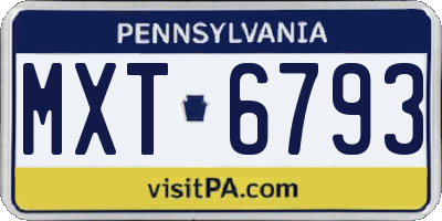 PA license plate MXT6793