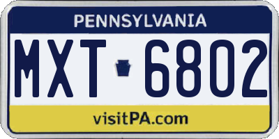 PA license plate MXT6802