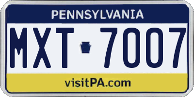 PA license plate MXT7007