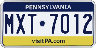 PA license plate MXT7012
