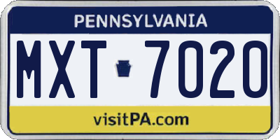 PA license plate MXT7020