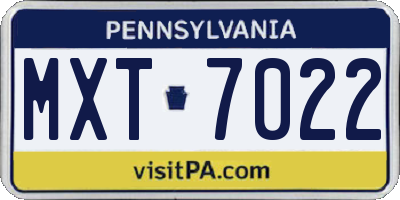 PA license plate MXT7022