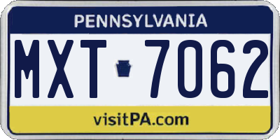 PA license plate MXT7062