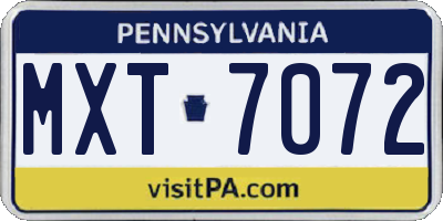 PA license plate MXT7072