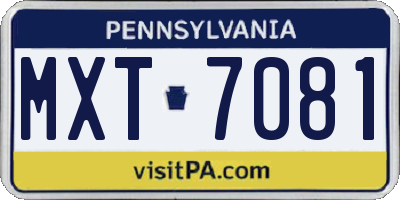 PA license plate MXT7081